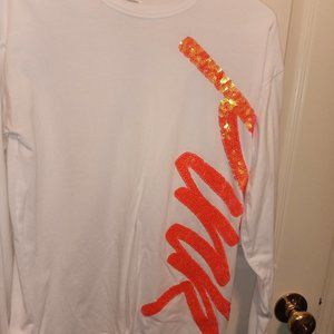 Victoria's Secret PINK Coral Orange Iridescent Sequins Bling Long Sleeve Top